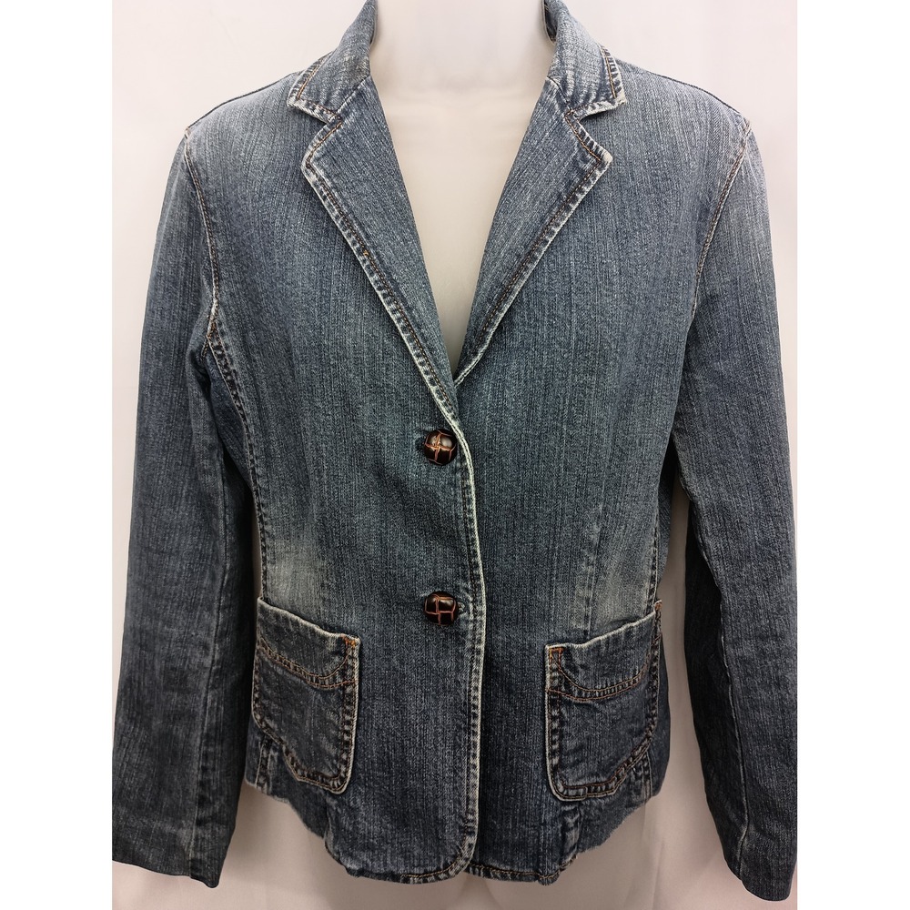 Gap 8 vintage‎ floral blue denim blazer work office tailored